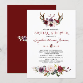 Invitation Burgundy Blush Plum Floral Antlers Fête des mariée