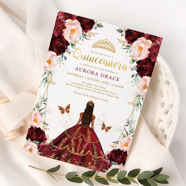 Invitation Burgundy Blush Quinceañera Princess Mis Quince (Créateur téléchargé)