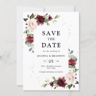 Invitation Burgundy Blush rose Floral géométrique enregistrer