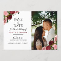 Burgundy Blush Rose Floral Mariage Date de sauvega