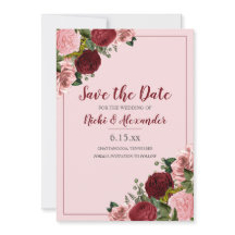 Burgundy Blush Rose Floral Mariage Date de sauvega