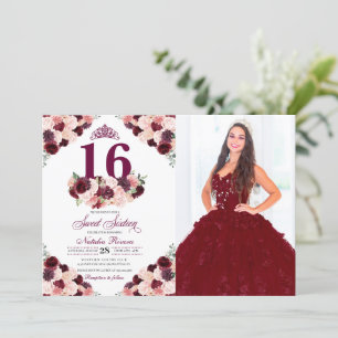 Invitation Burgundy Blush rose Floral Sweet 16 Anniversaire P