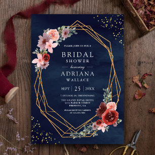 Invitation Burgundy Blush Roses Rose bleu marine Fête des mar