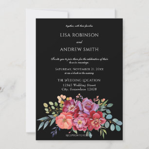 Invitation Burgundy Blush Tropical Floral Mariage - Noir V2