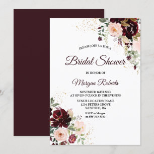 Invitation Burgundy Blush Vin Rouge Fête des mariées Florale