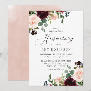 Invitation Burgundy & Blush Watercolor Fête de réchauffement