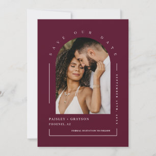 Invitation Burgundy Boho Arch Photo QR Code Enregistrer notre