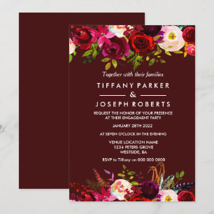 Invitation Burgundy Boho Floral Spring Engagement Party