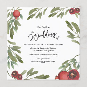 Invitation Burgundy Boho grenade Feuille Botanique moderne
