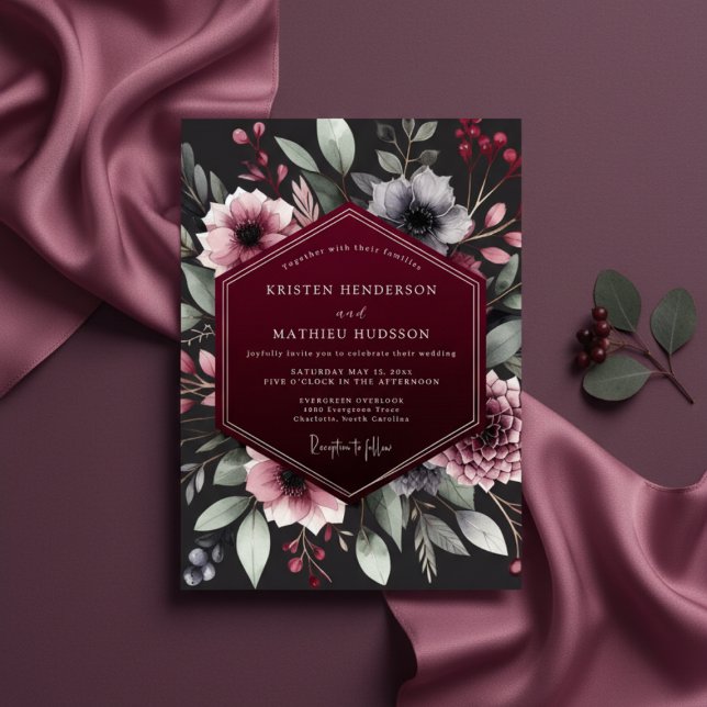 Invitation Burgundy Botanical Romance Wedding (Créateur téléchargé)