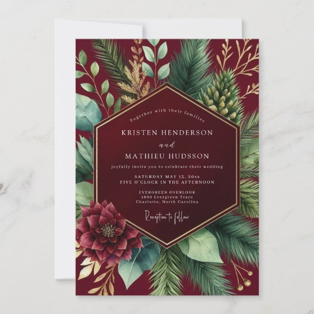 Invitation Burgundy Botanical Winter Wedding (Devant)