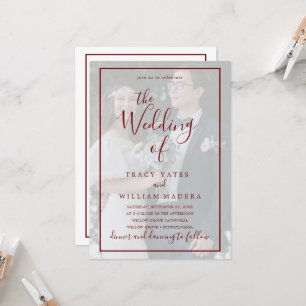 Invitation Burgundy Calligraphy Vellum Photo Overlay Mariage 