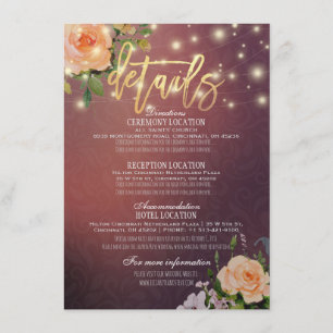 Invitation Burgundy Chic Floral String Lights Mariage Détail