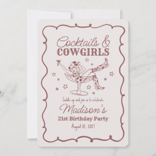 Invitation Burgundy Cocktails et Cowgirls Nash Anniversaire