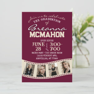 Invitation Burgundy & Cream Filmstrip 5 Photo Graduation