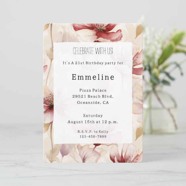 Invitation Burgundy Crème Lavande Romantique Floral Anniversa (Debout devant)