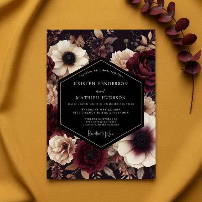 Invitation Burgundy Dark Floral Nocturne Wedding (Créateur téléchargé)
