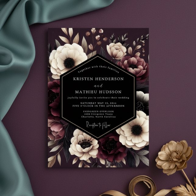 Invitation Burgundy Dark Floral Romance Wedding (Créateur téléchargé)
