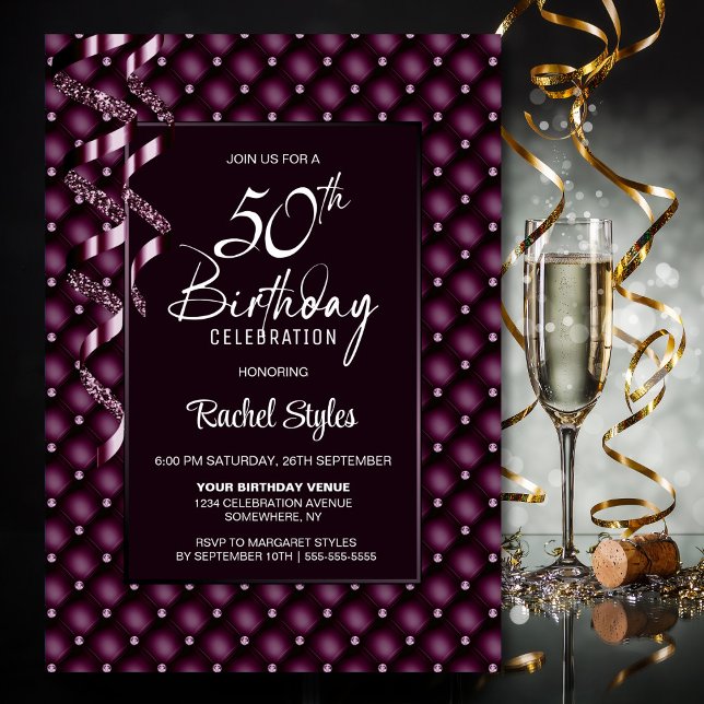 Invitation Burgundy Diamond Motif 50e fête d'anniversaire (Créateur téléchargé)