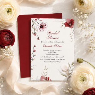 Invitation Burgundy Dos Ivoire Floral Mariage