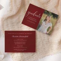 Burgundy Elegant Script Graduation Photo