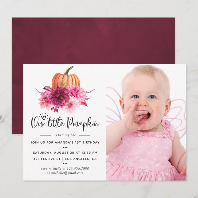 Invitation Burgundy et Blush Automne Automne Citrouille Anniv (Devant / Derrière)