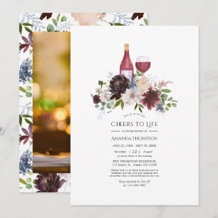Invitation Burgundy et Blush Vin thème Célébration de la vie