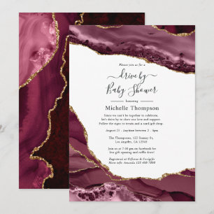 Invitation Burgundy et Gold Agate Drive par douche