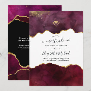 Invitation Burgundy et Gold Agate Mariage virtuel