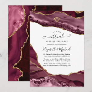 Invitation Burgundy et Gold Agate Mariage virtuel en ligne