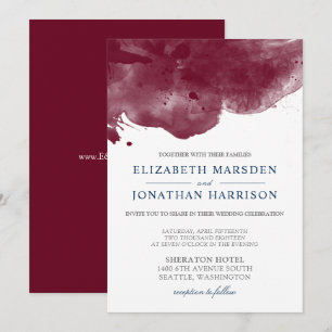 Invitation Burgundy et marine Aquarelle Mariage moderne