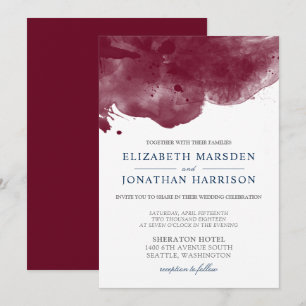 Invitation Burgundy et marine Aquarelle Mariage moderne