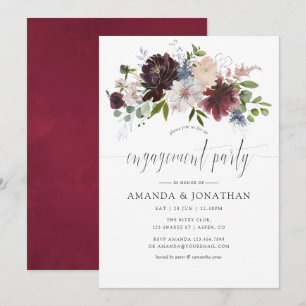 Invitation Burgundy et Navy Floral Engagement Party