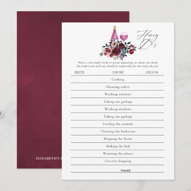 Invitation Burgundy et Navy Wine Tasting Fête des mariées (Devant / Derrière)
