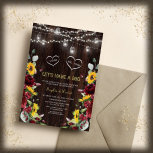 Invitation Burgundy Fall Sunflowers Grange I DO BBQ