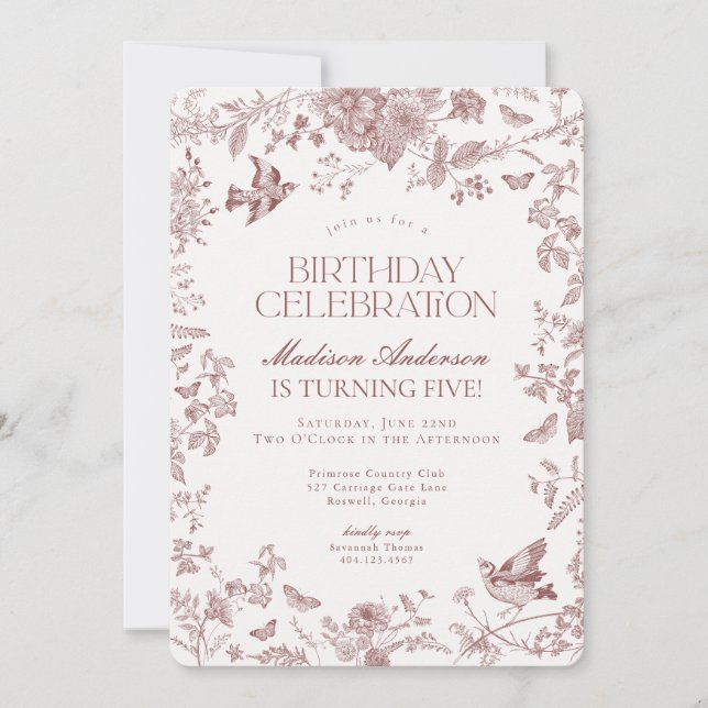 Invitation Burgundy Fall Toile De Jouy Floral Anniversaire (Devant)