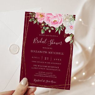 Invitation Burgundy Fleurs Aquarelle Géométrique Enterrement