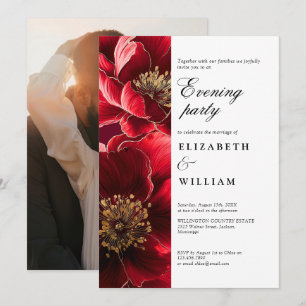 Invitation Burgundy Floral Mariage soirée photo
