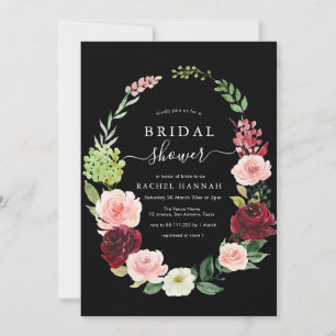 Invitation burgundy floral noir brun douche