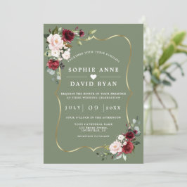 Invitation Burgundy Floral Sage Green All In One Wedding