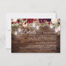 Invitation Burgundy Floral String Lights Mariage Détails Cart