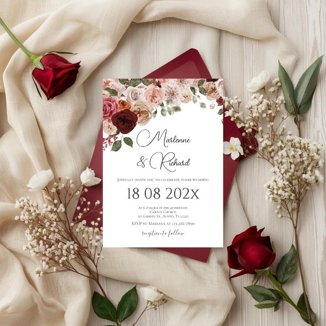 Invitation Burgundy Floral Wedding (Créateur téléchargé)