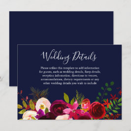 Invitation Burgundy Flower Navy Blue Détails sur le Mariage