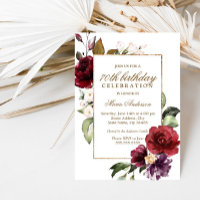 Burgundy Flowers Gold Border 70e fête d'anniversai