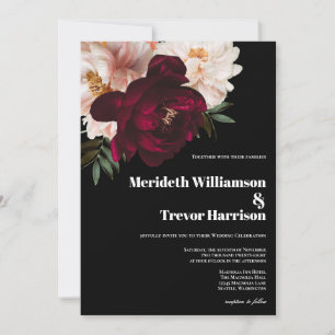 Invitation Burgundy foncée et noir flou floral Mariage modern