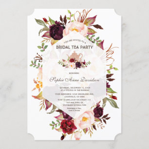 Invitation Burgundy Geometrique Floral Fête des mariées Tea P