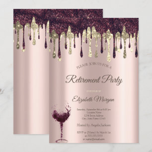 Invitation Burgundy Glitter Drips Glass Rose Gold Retraite