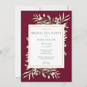 Invitation Burgundy Gold Aquarelle verte Bridal Tea Party