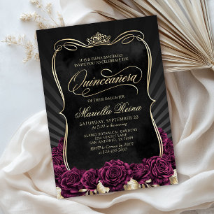 Invitation Burgundy Gold Black Quinceañera