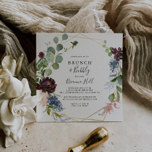 Invitation Burgundy Gold Brunch et Bubbly Fête des mariées